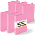 Henoyso 1 Inch 6 Pack Mini 3 Ring Binders for 5.5"x8.5" Paper,Pink | Holds 200 Sheets, Plastic Small Binders, Round Three Rings, Flexible PP Covers, School Office, Photo Album Planner Journal