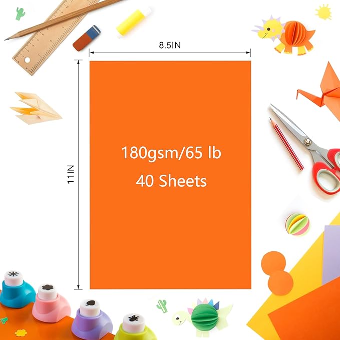 Colored Construction Paper 40 Sheets 8.5 x 11 Inches, 180GSM/65LB Purple Card Stock Bulk for Kids Crafts, Classroom Supplies, School Projects, DIY Art and Scrapbooking