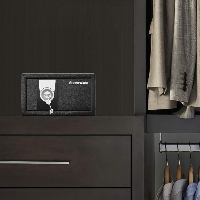 SentrySafe Black Security Safe with Key Lock for Home, Office, or Dorm holds Money, Jewelry, Documents, and Other Valuables, 0.35 Cubic Feet, X031