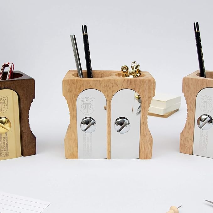 Suck UK Pen Holder - Wooden Pencil Sharpener - Stationary Organiser - Desk Tidy - Quirky Office Desk Accessories - Funny Pencil Pot - Novelty Pen Holder - Vintage Teacher Gifts For Men - Double