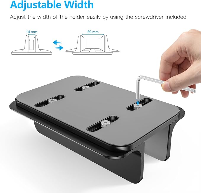 OMOTON Vertical Laptop Stand Holder, Adjustable Dock for MacBook, Black | Aluminum Stand for MacBook Stand, Fits Chromebook & Gaming Laptops up to 17.3 in, Office Desk Organization, Space-Saving