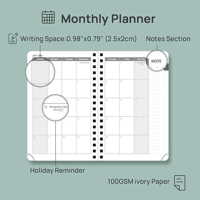 POPRUN 2026-2027 Small Weekly Planner, 4" x 6.25" Pocket Calendar for Purse