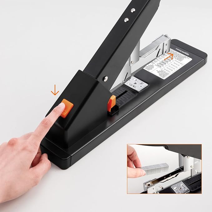 Amazon Basics Heavy Duty Industrial Stapler, 210 Sheets Capacity, Long Arm, Black, 1000 Staples