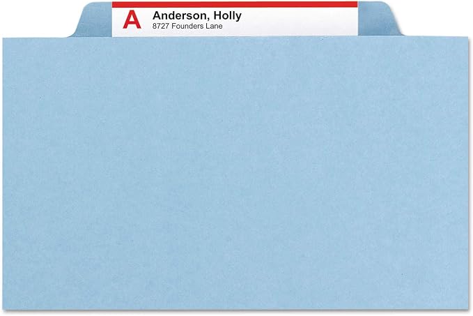 Smead Pressboard Classification File Folder with SafeSHIELD Fasteners, 1 Divider, 2" Expansion, Legal Size, Blue, 10 per Box (18730)