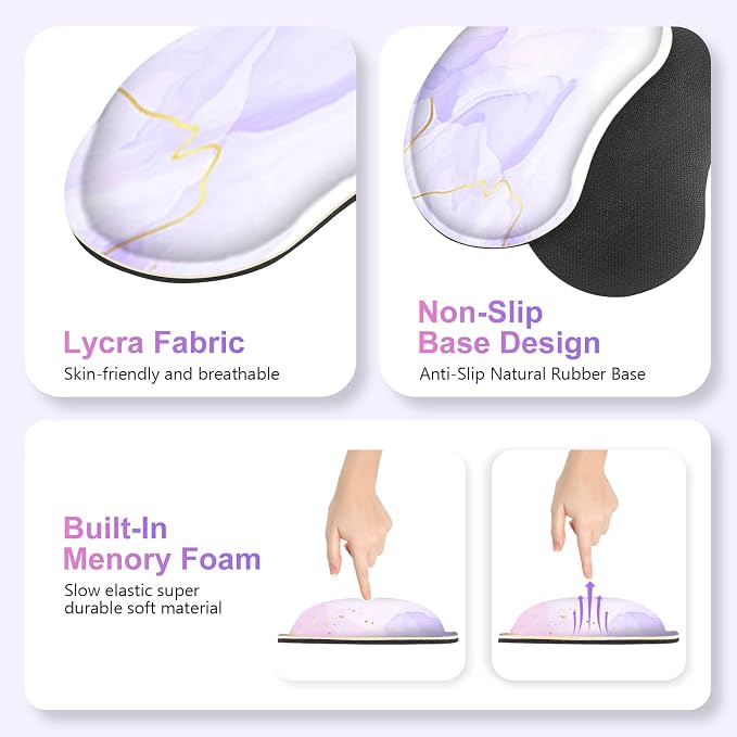 Large Gaming Mouse Pad Set, 4 in 1 Extended Keyboard Desk Mat with Wrist Rest, PC Computer Game Mousepad Set, Non-Slip Desk Pad Easy Typing Pain Relief for Home Office I Pink Purple Marble