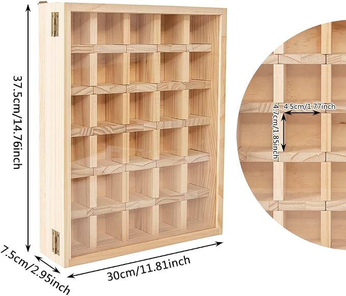 Adjustable Wooden Rock Display Case, 11.81x2.95x14.76 inches | For Crystals Minerals Collection, Showcase, Acrylic Magnetic Door