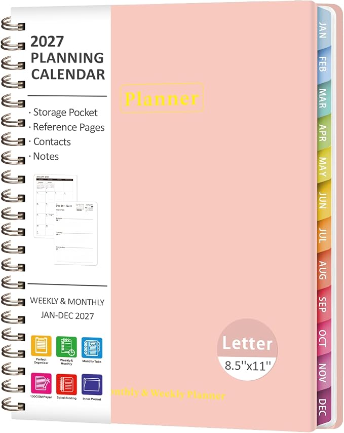 2027 Planner, Weekly and Monthly Calendar Planner Book, JAN 2027 - DEC 2027