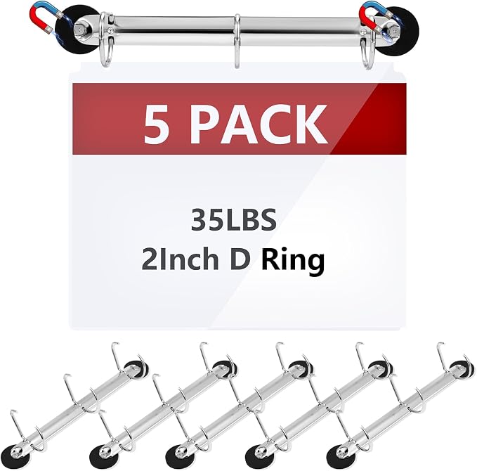 DLUGOPIS 5 Pack 3 Ring Magnetic D Ring Binder, 2 inch, Silver, Letter Size, 35 Pound Pull Force, Metal