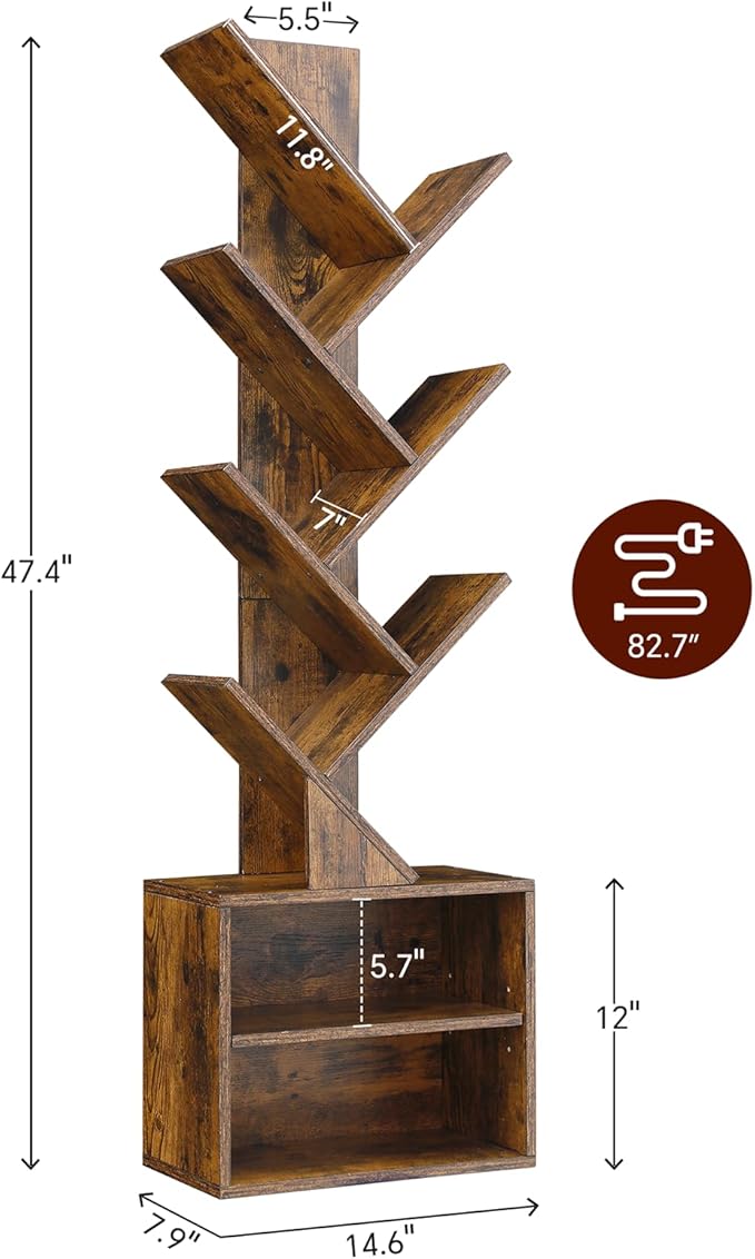 SUNMORY 6 Tier Tree Bookshelf with Lights, Bookcase with Storage Organizer | Dimmable LED Corner Bookshelf, Small Book Case, Narrow Floor Standing Book Shelf for Living Room, Bedroom & Home Office