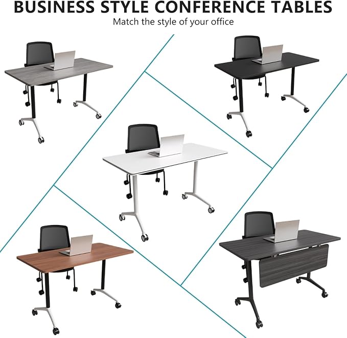 Goakwwuz Conference Room Table, Folding Conference Tables,Thicken Grey Tabletop,Flip Top Wooden Seminar Meeting Room Table for Conference Room Offices (6, Black+White, 70.8”)
