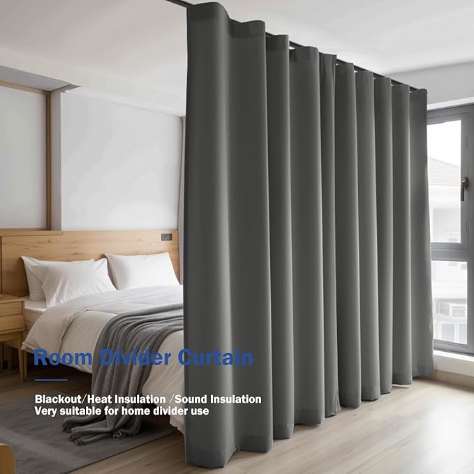 Cbsroro Room Divider Blackout Curtain Track Curtains Wall Dividers Panels Screen for Living Rooms Bedroom Office Privacy Partition Separation, W100 × L108 Inch,1 Panel, Grey