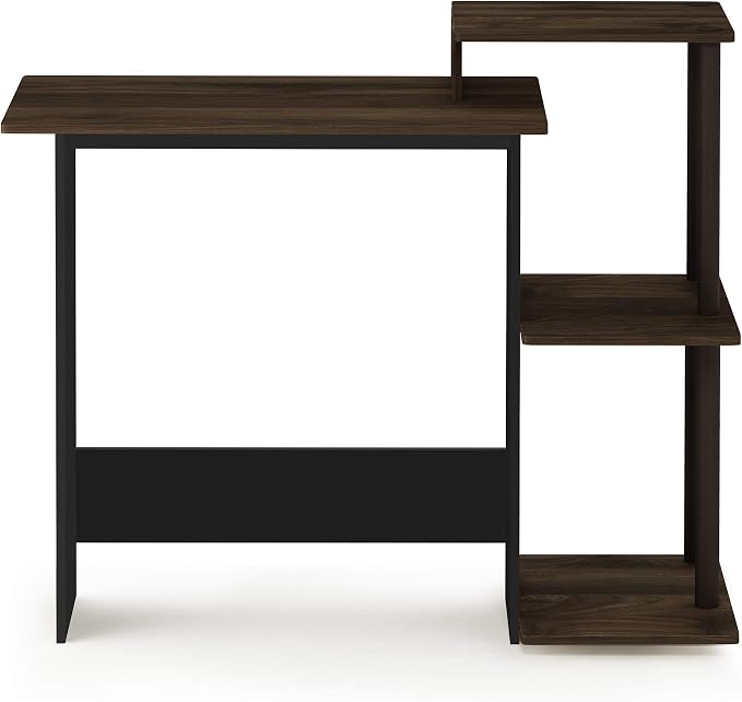 Furinno EFFICIENT Desk, 28.6" Wide Gaming Desk with 3 Open Side Shelves, Laptop Notebook Computer Desk, Office Desk for Home Office, Study Room, Dorm, Bedroom, Columbia Walnut