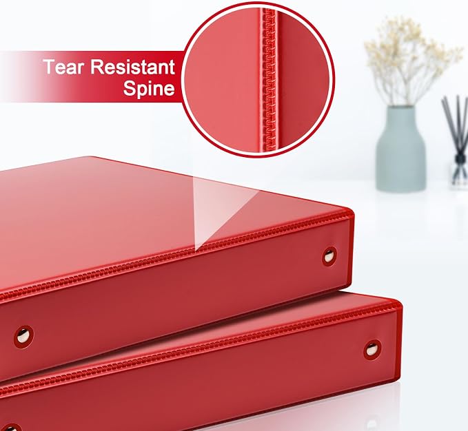 COMIX Sturdy 1.5 Inch 3 Ring Binder with Clear View Cover | 1.5"Heavy Duty Round Ring,PVC-Free Board,Holds 300 Letter Sheets,Wholesale for Offices & Classrooms,6 Pack (Red)