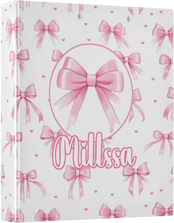 Pink Bows 3 3 Ring Binder with Clipboard Round Ring Binders Personalized Binder 3 Interior Clear Pockets for Office Supplies 2 Pack
