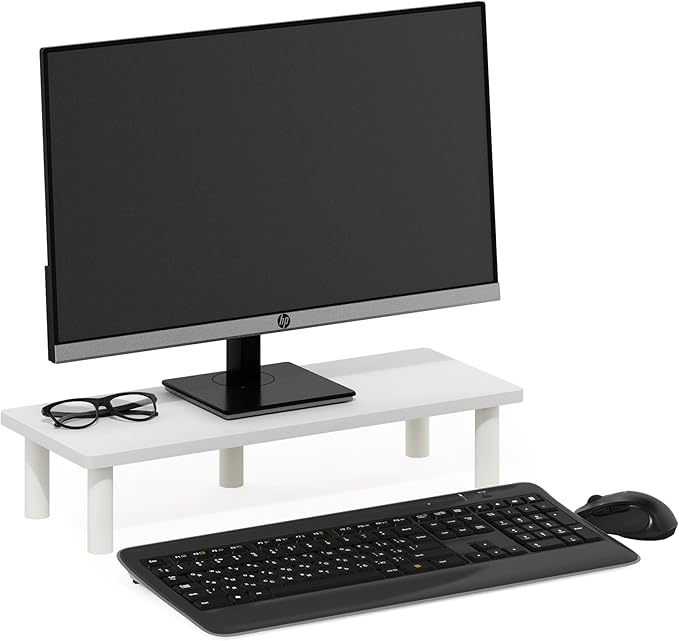 Furinno TURN-N-TUBE Monitor Stand Riser, 23.6" Wide Rectangle Monitor Riser, Laptop Stand for Desk, Office Desktop Accessories Organizers, Toolless Assembly, For Study Room, Dorm, White