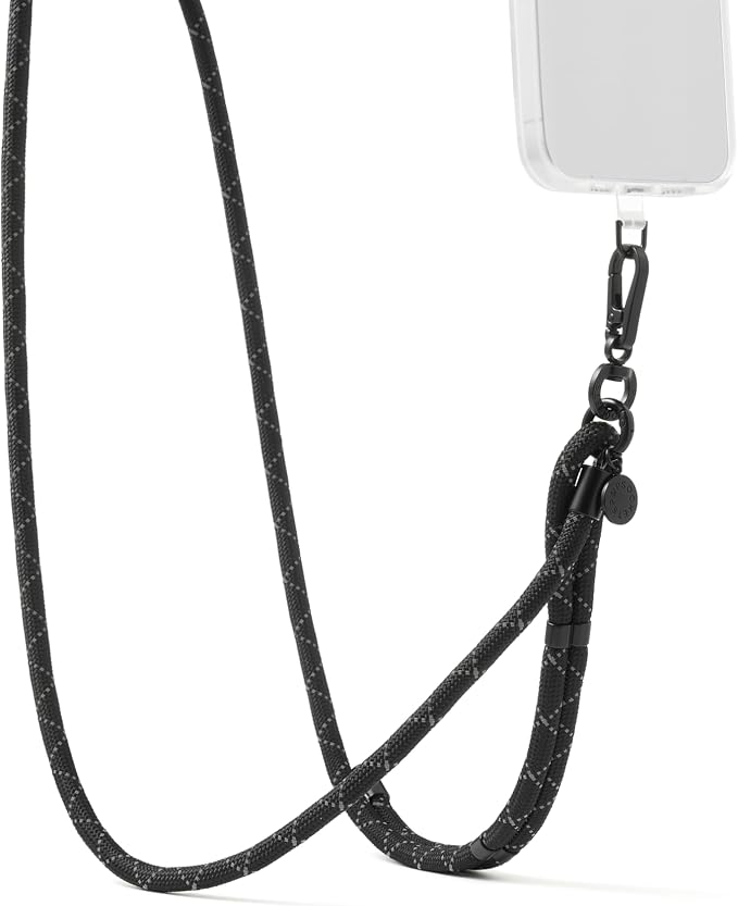 PopSockets Crossbody Phone Strap & Lanyard - Black | Anti-Drop Phone Strap, Accessorize Your Device, Black, Electronic Accessories, For iPad/Kindle/iPhone/Android