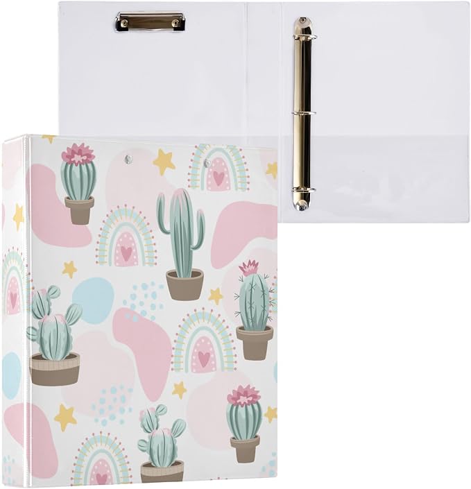 Western Cute Cactus 1.5 Inch Binders 3 Ring for Letter Size Holds 200 Sheets Notebook Binder with Clipboard for Women or Men 2 Pack