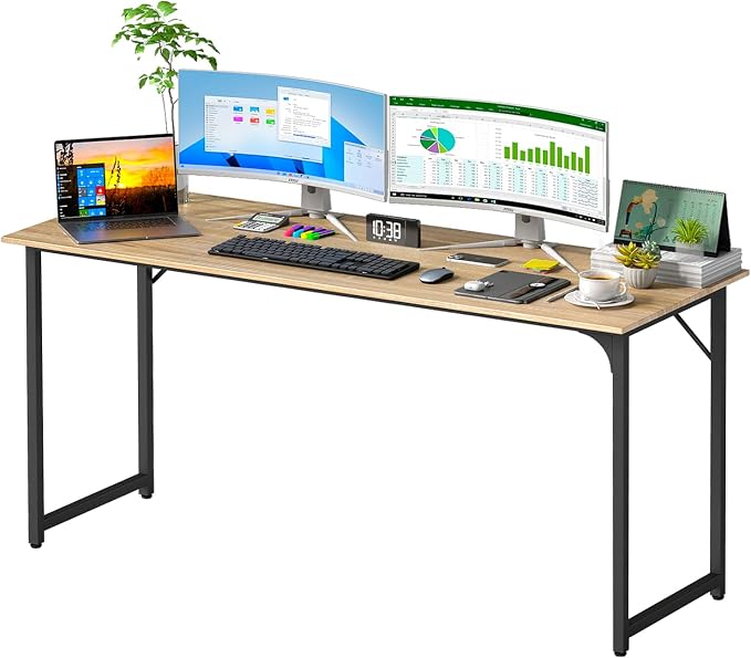 PayLessHere | 63 Inch Computer Desk | Nature | Office Desk with Metal Frame, Adjustable Feet | Water-Resistant, Scratchproof Surface | Sturdy Writing Table for Home Office or Study | Pack of 1