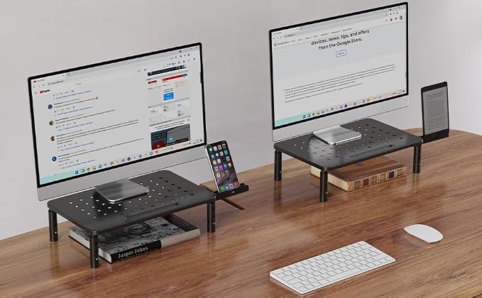 Zimilar 2 Pack Monitor Stand , 3 Height Adjustable Stand with Star Mesh | for Computer, Laptop, Printer, Notebook, iMac, Premium Metal Monitor Risers for 2 Monitors