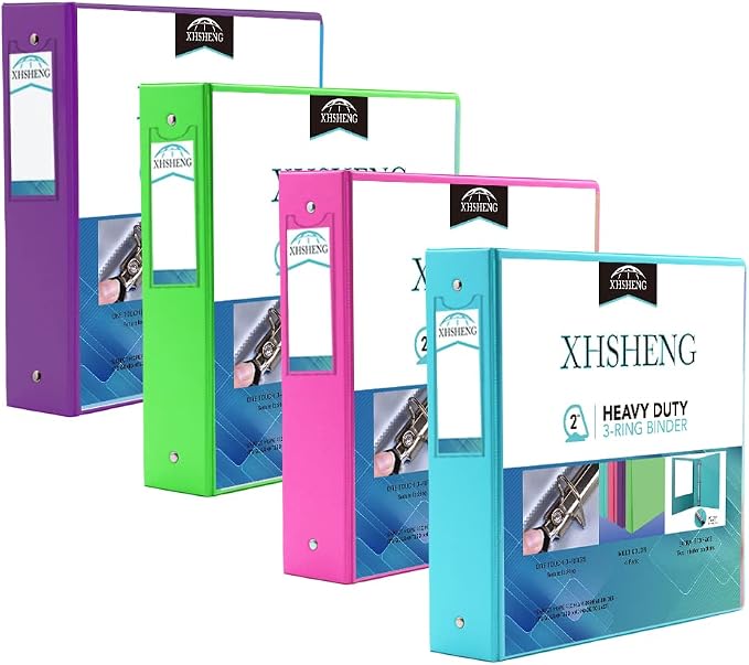 XHSHENG 2 Inch Binders 3 Ring,One Touch Easy Open D-Rings,Letter Size | 1 In Three Ring Binders,with 2 Pockets, Holds 400 Sheets 8.5x11 inch Papers, View Binders for Office Supplies