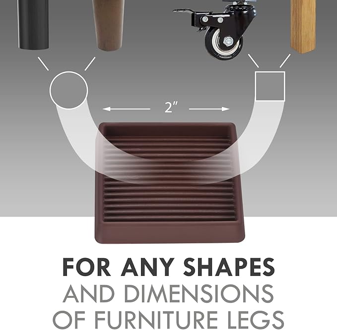VOCOMO 2X2 Rubber Caster Cups, Non Slip Furniture Pads, Anti-Slip Furniture Gripper, Anti Skid Furnitures Feet, Anti Slide Floor Protector for Bed Couch Table Chair Stoppers - 4 Pack, Brown