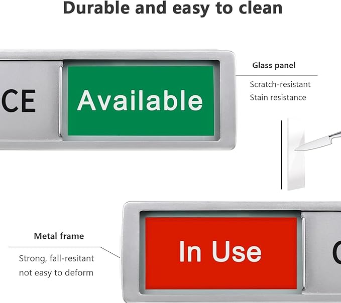 Office In Use/Available Magnetic Door Sign - 7"x2" Privacy Slider, Non-Scratch Status Indicator for Conference Rooms, Home Offices, Restrooms - Silver