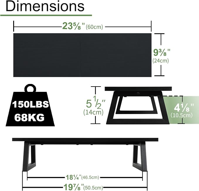 TEAMIX 24 inch Monitor Riser for Desk, Wood & Steel Computer/TV Stand Black | Laptop, PC, Printer Stand Riser, Holds 150lbs, Desktop Organizer, Keyboard Storage, for Office, Home, Gaming, Craft Space