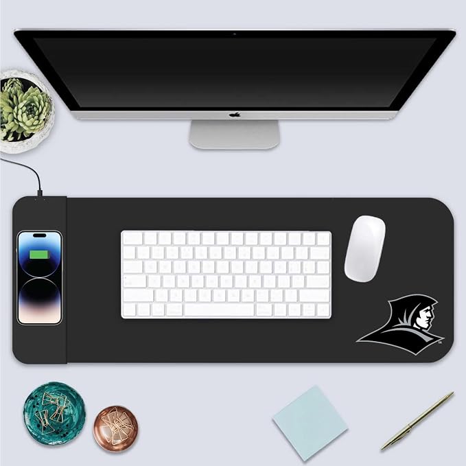 Providence College Classic Wireless Charging Cloth Desk Mat, Durable Office Supplies, Non-Slip Base, Quick Charging Wireless Desk Pad, Black