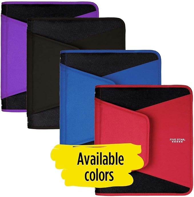 Five Star 1-1/2 Inch Zipper Binder, 3 Ring Binder, 3-Pocket Expanding File, Durable, Color Selected For You (28012)