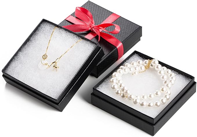 Magicool 96 Pack 3.5x3.5x1 Inch Cardboard Jewelry Boxes,Used for Necklaces,Bracelets,Earrings,Jewelry,Small Gift Packaging,Jewelry Gift Boxes with Lids and Filled with Cotton(Black)