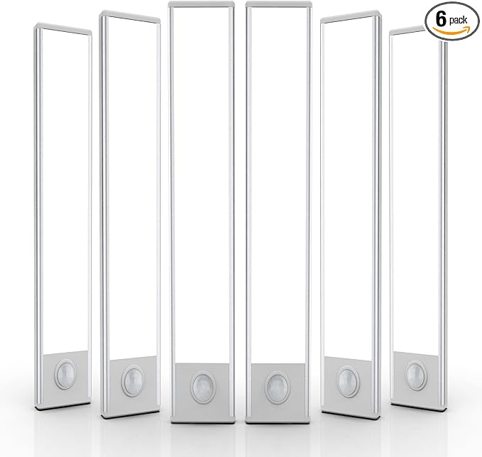 14 inch Under Cabinet Lighting, 6 Pack Motion Sensor Light Indoor Rechargeable Magnetic Closet Lights Battery Operated, Under Counter Lights for Kitchen, Wardrobe, Hallway, Stairs White Light