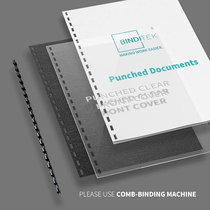 Binditek Plastic Binding Comb Spines, 1 Inch, 19 Ring, Black, 10 Pack | Plastic Binding Combs, 1 Inch Diameter, 225 Sheet Capacity, for Letter Size, for Students and Coworkers