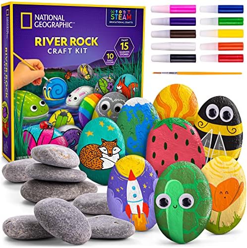 NATIONAL GEOGRAPHIC Arts & Crafts Kit - Mosaic, Marbling Paint, Air Dry Clay & 15 River Rocks to Paint & Decorate