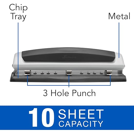 Swingline 3 Hole Punch,10 Sheet Capacity Three Hole Puncher 3 Ring,Adjustable 2-3-Hole Paper Punch,Precision Pro,Black & Silver (74037),(Pack of 12)