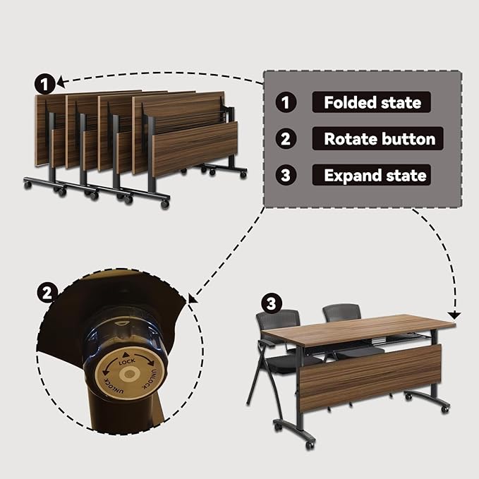 Foldable Conference Table Mobile Meeting Table,Large Modular Conference Room Tables for 2-10 People,Flip Top Mobile Training Table Rectangular Seminar Tables with Wheels for Office,Classroom,Warranty