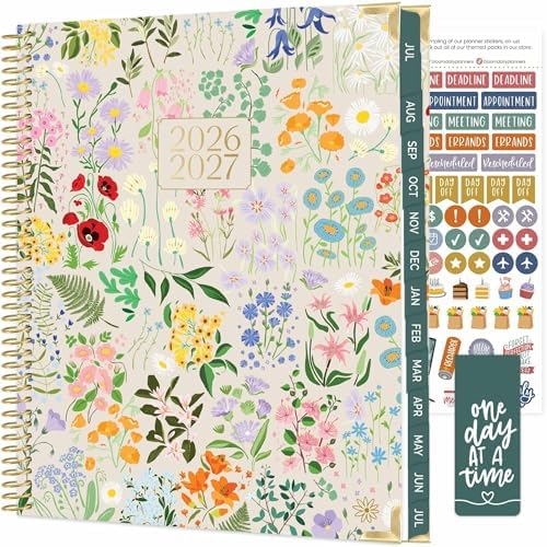 bloom daily planners HARDCOVER Planner 2026-2027 (8.5" x 11") Academic Year (July 2026 - July 2027) - 13 Months Task Goal Planner for Women - Monthly & Weekly Agenda Book - Garden Party, Beige
