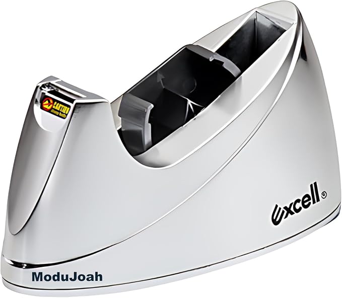 MDJ by Excell Desktop Tape Dispenser (Fits 1" + 3" Core) with Heavy-Weighted Base for One-Hand Dispensing for Office, Home, School, Masking, Heat Transfer, Sublimation, Crafts, Gift Wrapping (Chrome)