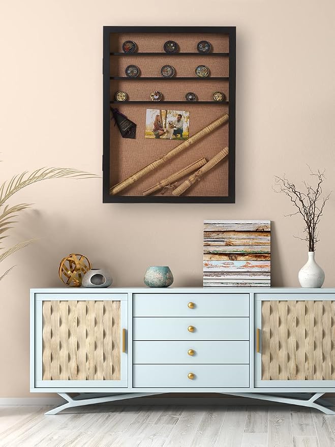 18x24 Shadow Box with Shelves and Hinged Door, Extra Large Shadow Boxes Display Cases with Movable Shelves for Coins Medals Bouquet Figures Miniatures-Black | Wood; 18x24-Inch Display; 6 Removable Shelves; Hinged Door; Wall-Mount or Tabletop; For Coins...
