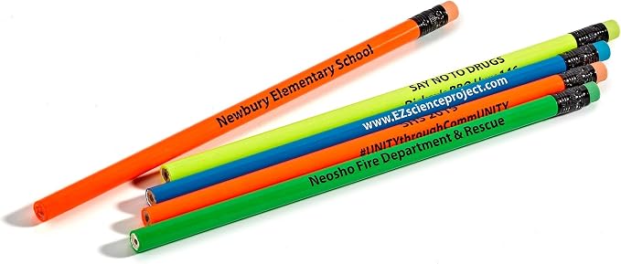 Pencil Guy Promotional Personalized Imprinted Blue Neon Round Pencils