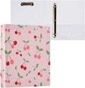 Pink Cherry Hard Cover Ring Binder 1.5 Inch 3 Ring, Printed Ring Binder with Metal Non-Slip Clip Clear Pocket Water Resistant Round Ring Binders for Recipe Budget Office