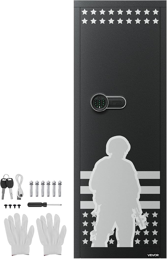 VEVOR 10-12 Gun Safe, Long Gun Cabinet for Rifles and Pistols, Quick Access Rifle Safe with 4 Pistol Pockets and 3 Adjustable Racks, Large Digital Cabinet with Key and Password Lock(Assembly Required)