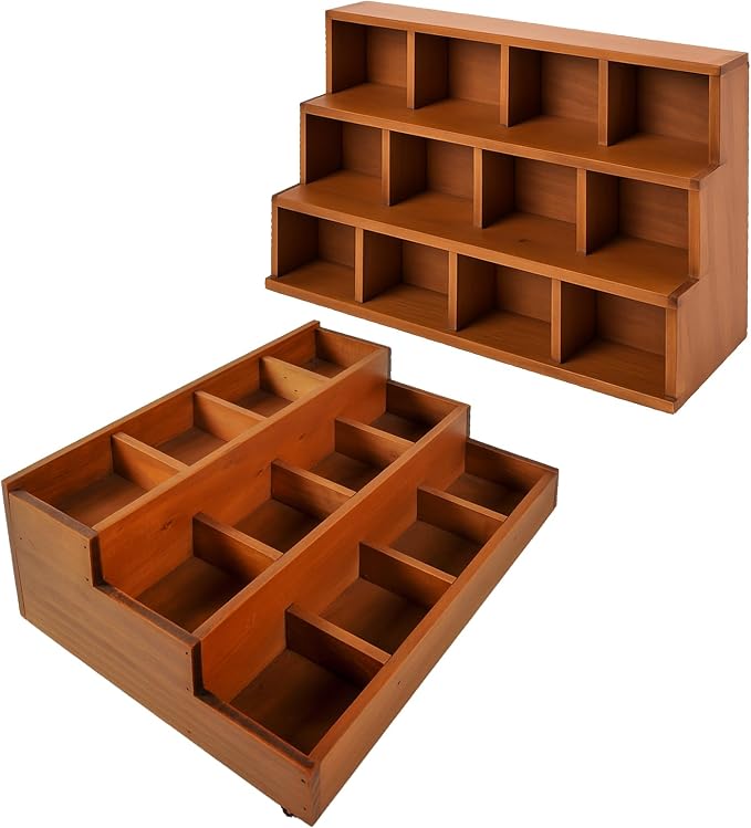 Wood 3-Tier Riser Stand Display Organizer – Versatile Tiered Desktop Shelf for Collectibles, Plants, Candles or Stationery – Stackable & Freestanding Wooden Storage Rack for Home or Office