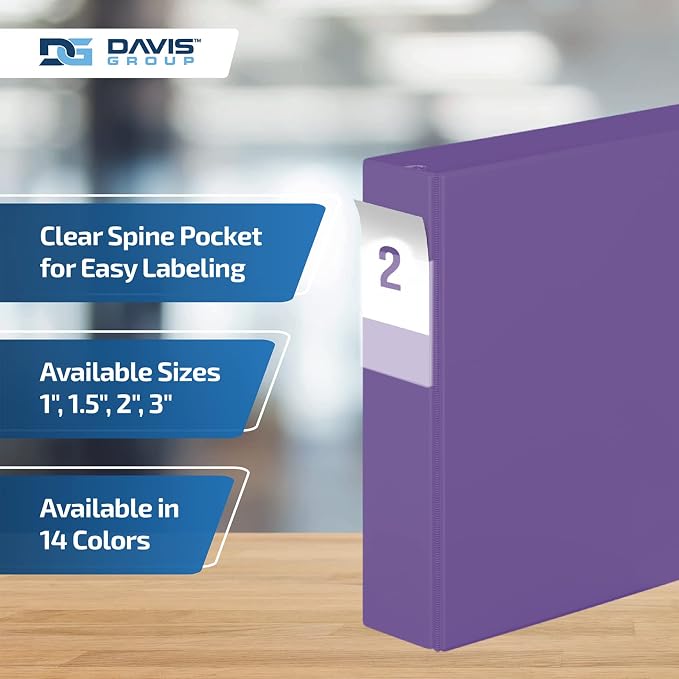 Premium Economy 3-Ring Binder, Spine Label, 2" D Rings, 6 Pack | Heavy-duty binder, fits 8.5" x 11" paper, purple, customizable spine, made in Canada, ideal for school or office use