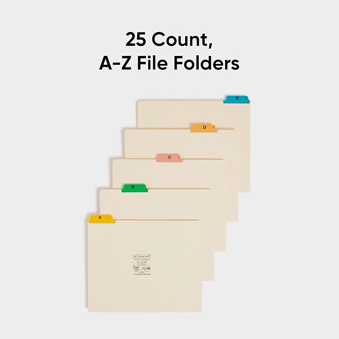 Smead Top Tab File Guides, 25 Count, Manila, 1/5-Cut Tabs, Letter Size (50180)