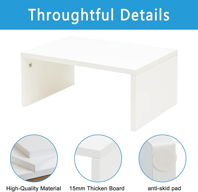 TEAMIX White Monitor Stand - 6.7 inch Tall, Wood Riser, Desk Organization | Laptop/Printer/Computer Stand, Extra Storage Underneath, Minimalist, Modern Design, Smooth White Finish, for Home Office