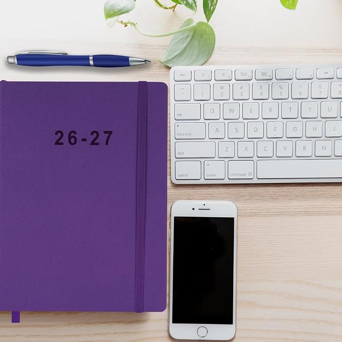 2026-2027 Planner - Weekly and Monthly Planner, Oct 2026 - Dec 2027, Vegan Leather Cover, Elastic Closure, 7"x9.25", Purple