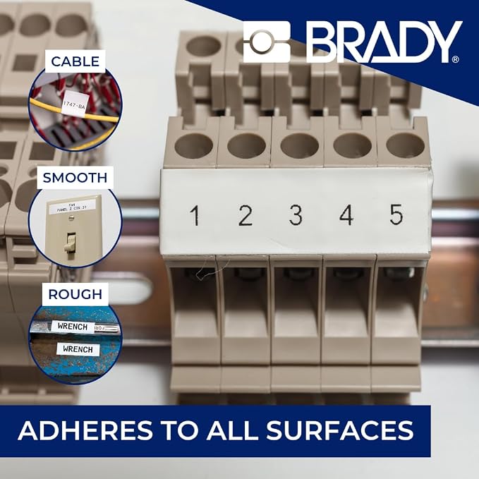 Brady Authentic (M5-117-499) Aggressive Adhesive Multi-Purpose Nylon Labels 0.5 x 0.9 x 0.44 Dia Black on White, 240 Labels. for use with The BMP51 and M511 Label Printers