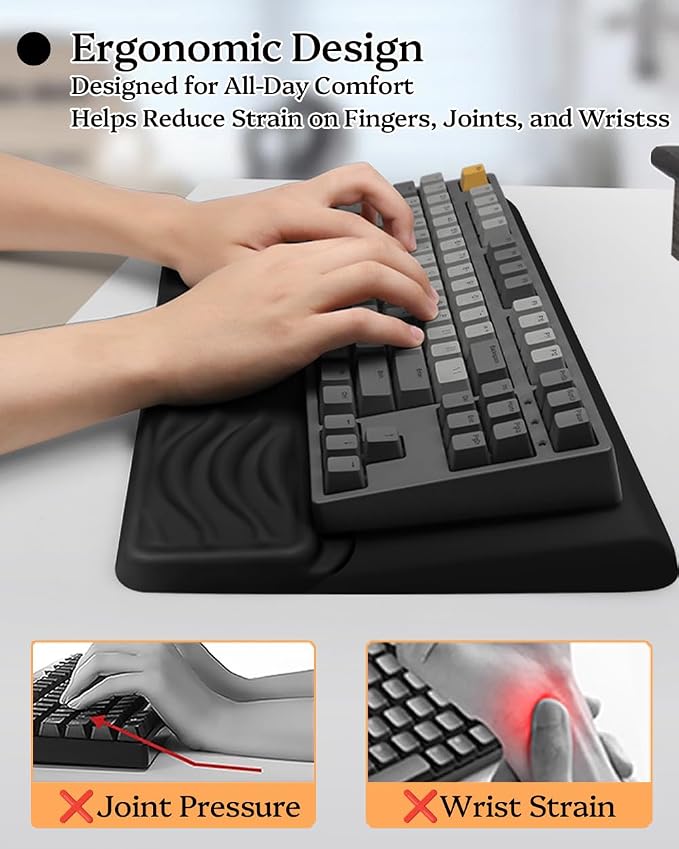 Wrist Rest for Computer Keyboard, 2 in 1 Keyboard Wrist Support Pad, Memory Foam Keyboard Riser Holder Lift Tray with Wrist Pad for Easy Typing for Office Desk, Home, School (150-Black)