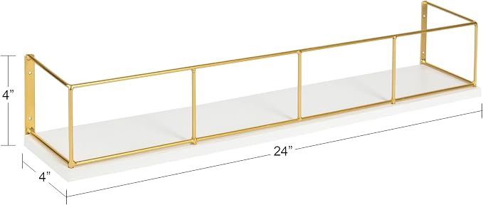 Kate and Laurel Benbrook 24 inch 2-Pack Wood and Metal Floating Wall Shelves, White and Gold