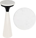 JONATHAN Y Oliver 8" Round Marble Pedestal Drink Table, White/Black | 22.25" High Modern Martini Cocktail Accent Stand, Small Side Furniture, No Assembly, Mid-Century Glam Style